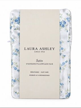 Laura Ashley Paris Fleur Blue Satin Standard Pillowcase Pair — New in Package